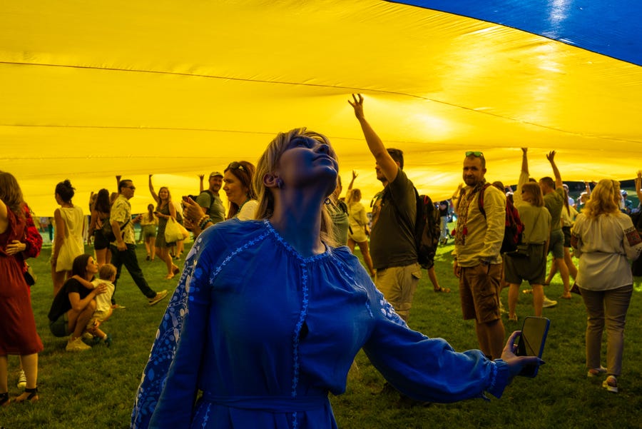Hundreds gather to mark Ukraine Independence Day in Central Park on August 24, 2022 in New York City. This year's celebration comes amid Russia's six-month-long invasion.