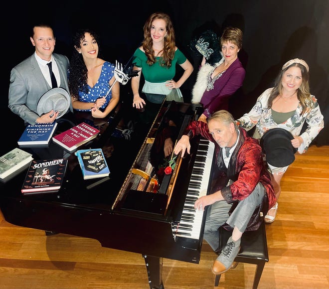 Clockwise from left, Gary Kurnov, Genesis Perez-Padilla, Kathryn Parks, Eve Caballero, Jennifer Baker and Scott Keys star in the Players Centre production of “Side by Side by Sondheim.” Chris Caswell also is featured in the show.