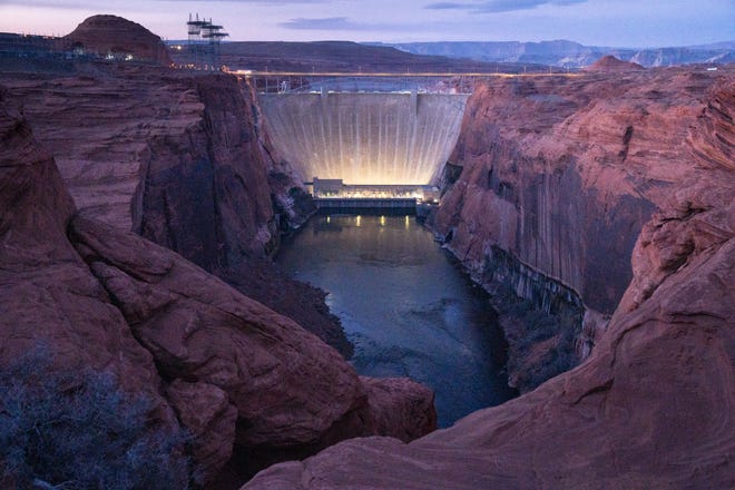 Glen Canyon Dam is pictured on February 1, 2022.