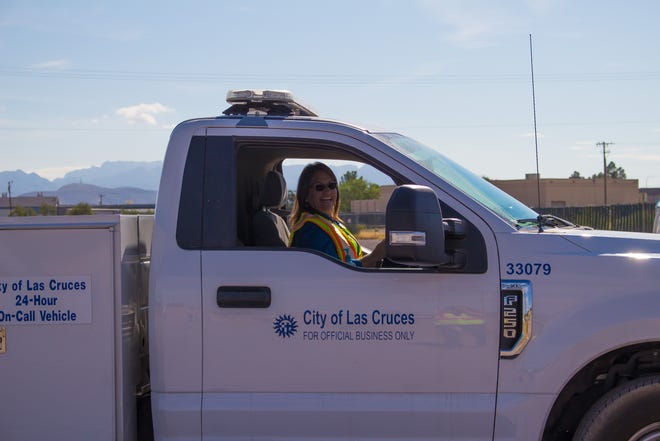 Outgoing Las Cruces Utilities Director Delilah Walsh at the LCU Skills Rodeo, competing in backing in a truck and trailer.