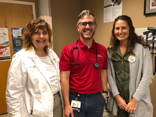 Clinic Coordinator Shirley Dawson, Dr. Robert Kelly and Behavioral Health Counselor Alyssa Hamel are part of a clinic in Exeter providing LGBTQ+ health care services.