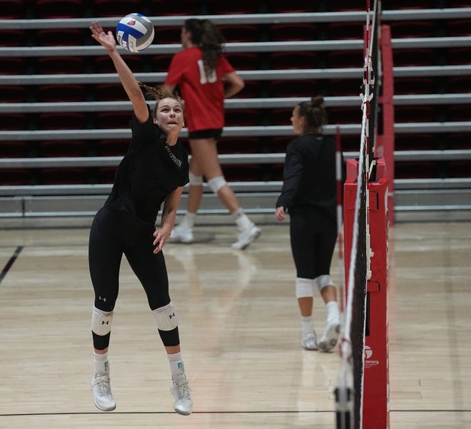 Wisconsin's Julie Orzol (22) is shown during volleyball practice Monday, August 22, 2022 in Madison, Wis. Wisconsin will be defending their NCAA national championship this season.MARK HOFFMAN/MILWAUKEE JOURNAL SENTINEL