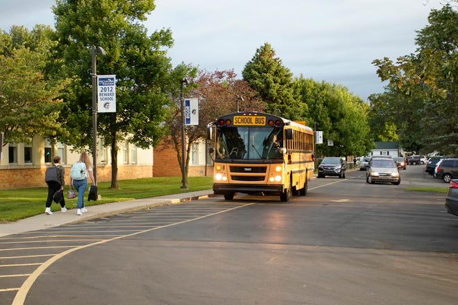 A Madison school bus arrives to drop students off at Madison Middle School during the first day of school Monday, Aug. 29, 2022, for the 2022-23 school year.