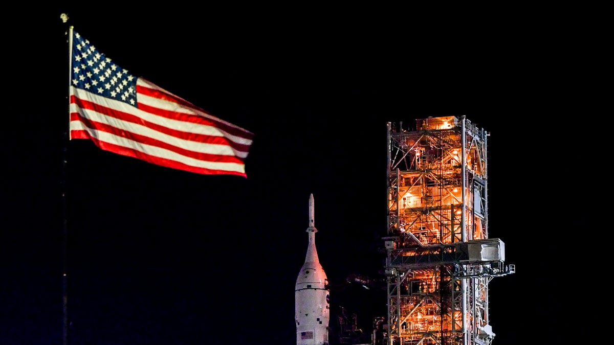 NASA's Space Launch System rocket Artemis I rolls out from the Vehicle Assembly Building at Kennedy Space Center Tuesday, Aug. 16, 2022.  The rocket is headed for Pad 39B in preparation for its launch to the moon.