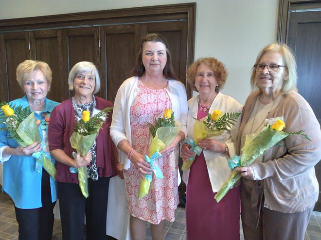 The following Laurelwood Garden Club officers were elected at the Annual Meeting held at Oak Hill Country Club on June 3: From left, Mary Ed Cain, Corresponding Secretary, of Leominster; Lucille Cormier, Secretary, of Fitchburg; Kathryn Nowosielski, President, of Leominster; Tisha Schiavitti, Treasurer, of Leominster, and Lynn Houston, Vice President, of Ashby. Not present is Claire Lavin, Assistant Treasurer, of Ashby.