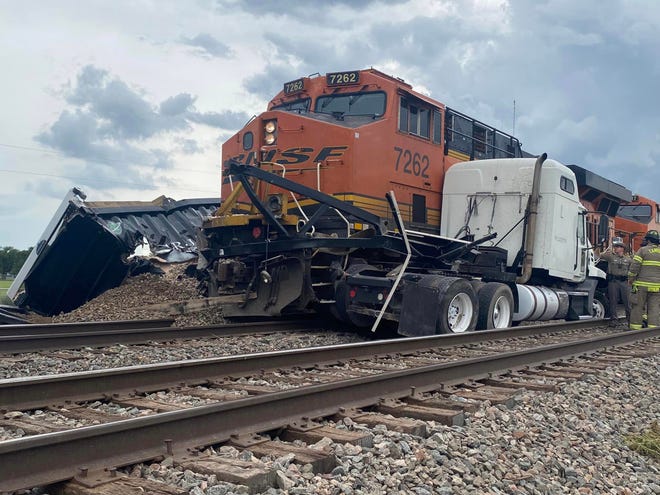 A BNSF train collided with a semi-tractor trailer in Canyon at Brown Road and US 60.