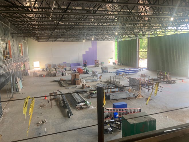 Space for three basketball courts is shown Aug. 23 photo of Penn State Behrend's new Erie Hall, which is expected to be completed later this year.