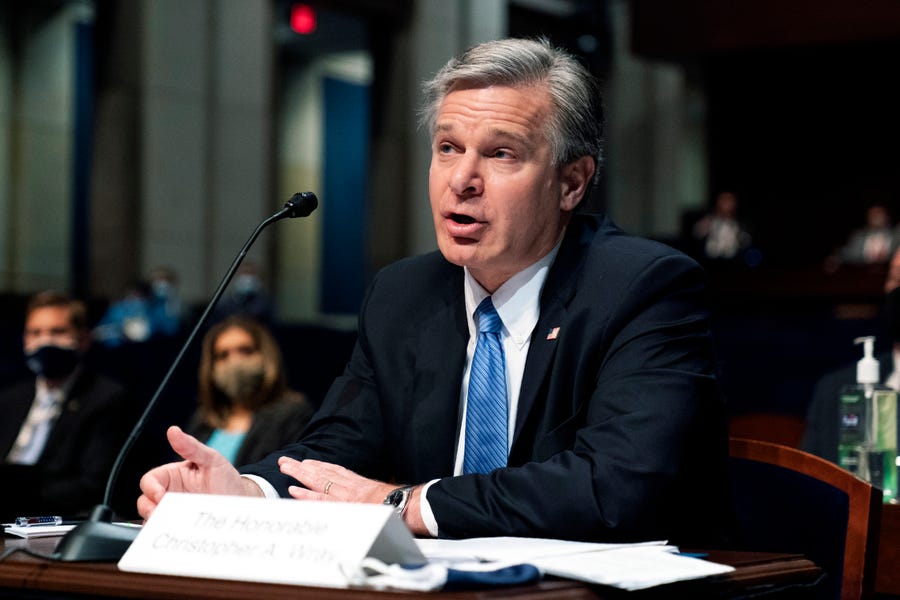 Federal Bureau of Investigation Director Christopher Wray testifies before the House Judiciary Committee oversight hearing on the Federal Bureau of Investigation on Capitol Hill, Thursday, June 10, 2021, in Washington.