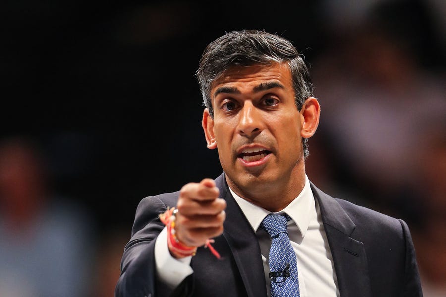 Britain's former chancellor to the exchequer, Rishi Sunak, reacts as he answers questions while taking part in a Conservative Party campaign event in Birmingham, on Aug. 23, 2022.
