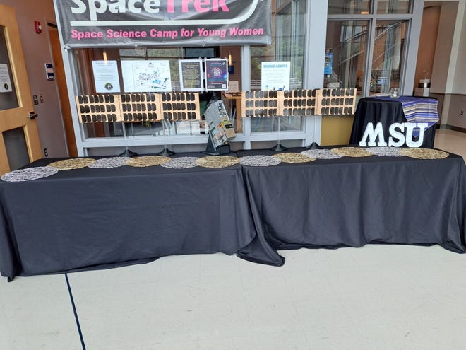 Lunar IceCube on display at a watch party at Morehead State University