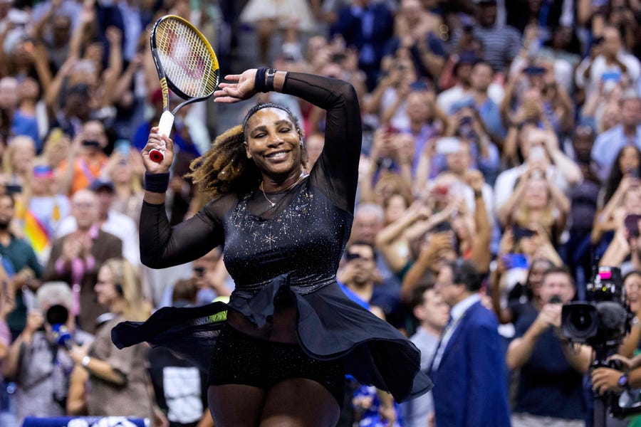 USA's Serena Williams celebrates her win against Estonia's Anett Kontaveit during their 2022 US Open Tennis tournament women's singles second round match at the USTA Billie Jean King National Tennis Center in New York, on August 31, 2022.