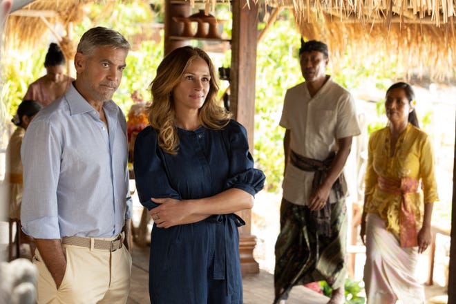 George Clooney and Julia Roberts star in the romantic comedy "TIcket to Paradise" as a divorced couple who travel to Bali for their daughter's surprise wedding and agree to work together to stop her from making the same mistake they did.