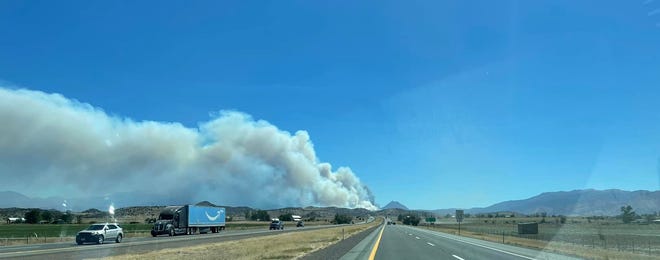 The Mill Fire as seen from Interstate 5. The fire started on Friday afternoon, Sept. 2, 2022.