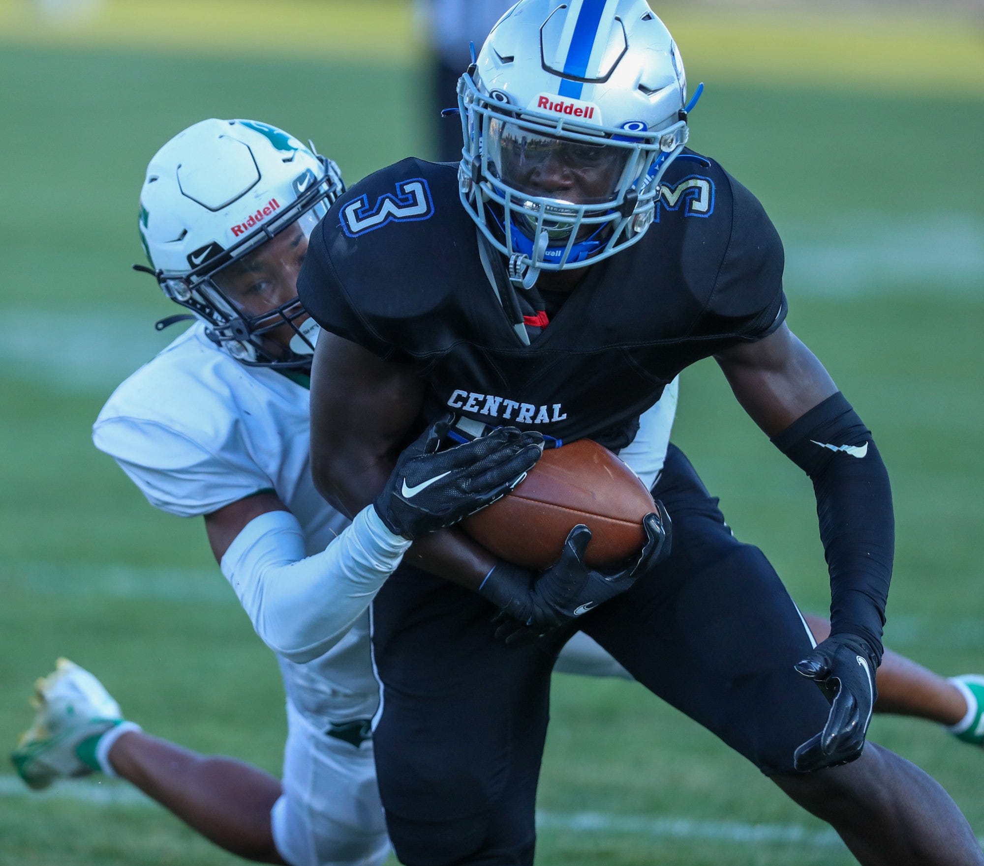 Central Crossing's Abdul-Malik Kamara is brought down by Westland’s Steven Jackson on Sept. 2.