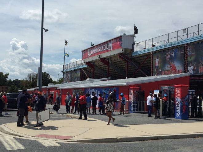 People milled around outside Delaware State University's football stadium ahead of Saturday's game.