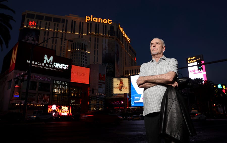 Jeff German, host of Mobbed Up, with Planet Hollywood, formerly the Aladdin, on the Strip in Las Vegas, Wednesday, June 2, 2021.