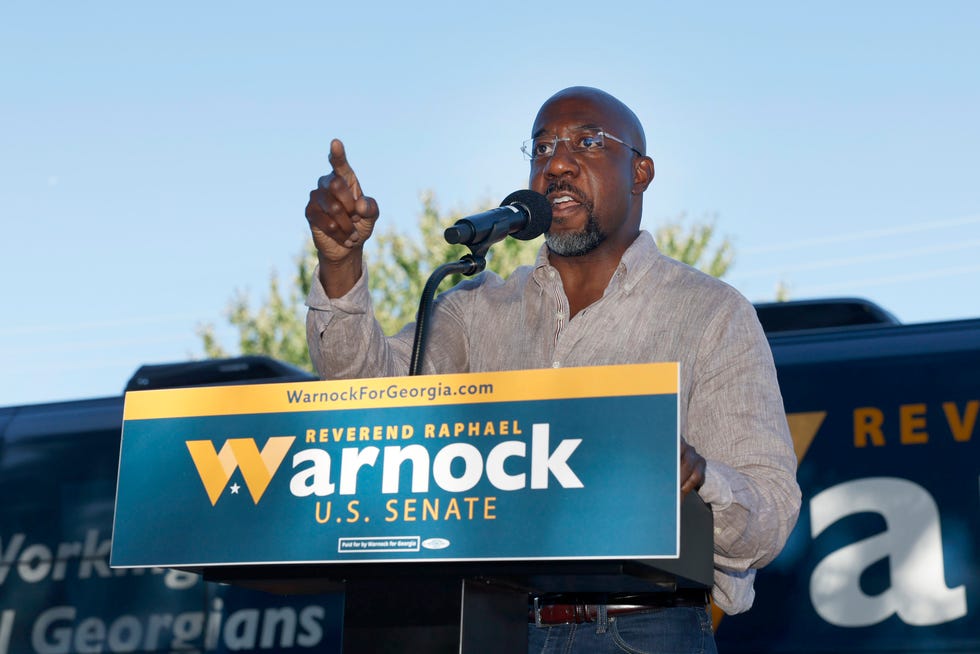Democratic U.S. Senatorial incumbent Raphael Warnock speaks to supporters during a campaign stop at the Cobb County Civic Center on Wednesday, Aug. 31, 2022, in Marietta, Ga.