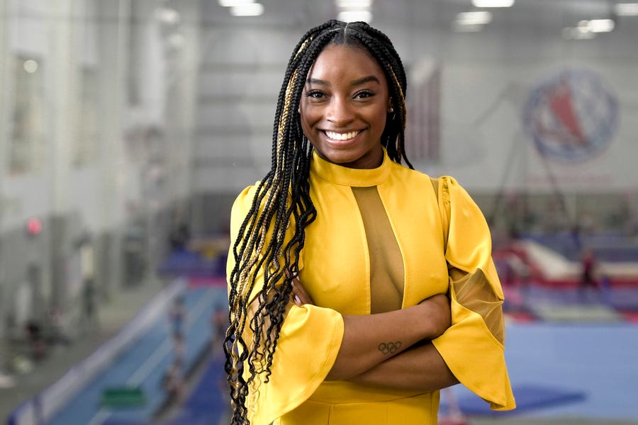Mar. 8, 2022; Spring, TX, USA. USA TODAY Women of the Year honoree Simone Biles poses for a portrait while at World Champions Centre Gymnastics Training Center one Tuesday, Mar. 8, 2022. Mandatory Credit: Jarrad Henderson-USA TODAY ORG XMIT: USAT-482481 (Via OlyDrop)