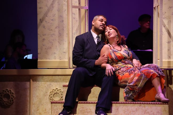 Cole Bryant and Cindy Braden in "Dirty Rotten Scoundrels" at Stockton Civic Theatre