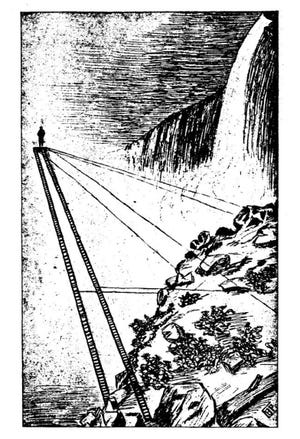 A depiction of one of Sam Patch's Niagara Falls jumps in the 1901 