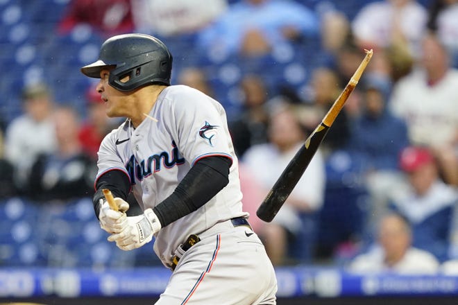 Marlins outfielder Avisail Garcia, breaking his bat on a fielder's choice against the Phillies on Wednesday, was hitting .233 with seven home runs and 31 RBIs heading into Friday night's game.