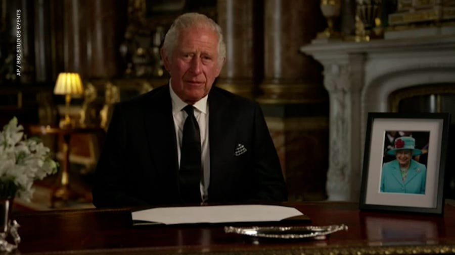 King Charles III gives public speech to address the death of his mother, Queen Elizabeth II.