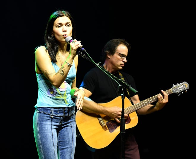 Ryleigh Modig of Spencer, who was a contestant on Season 20 of "The Voice," sings on stage during the Love Your Labels presents Queer AF: Art + Fashion Fundraiser at the Palladium.