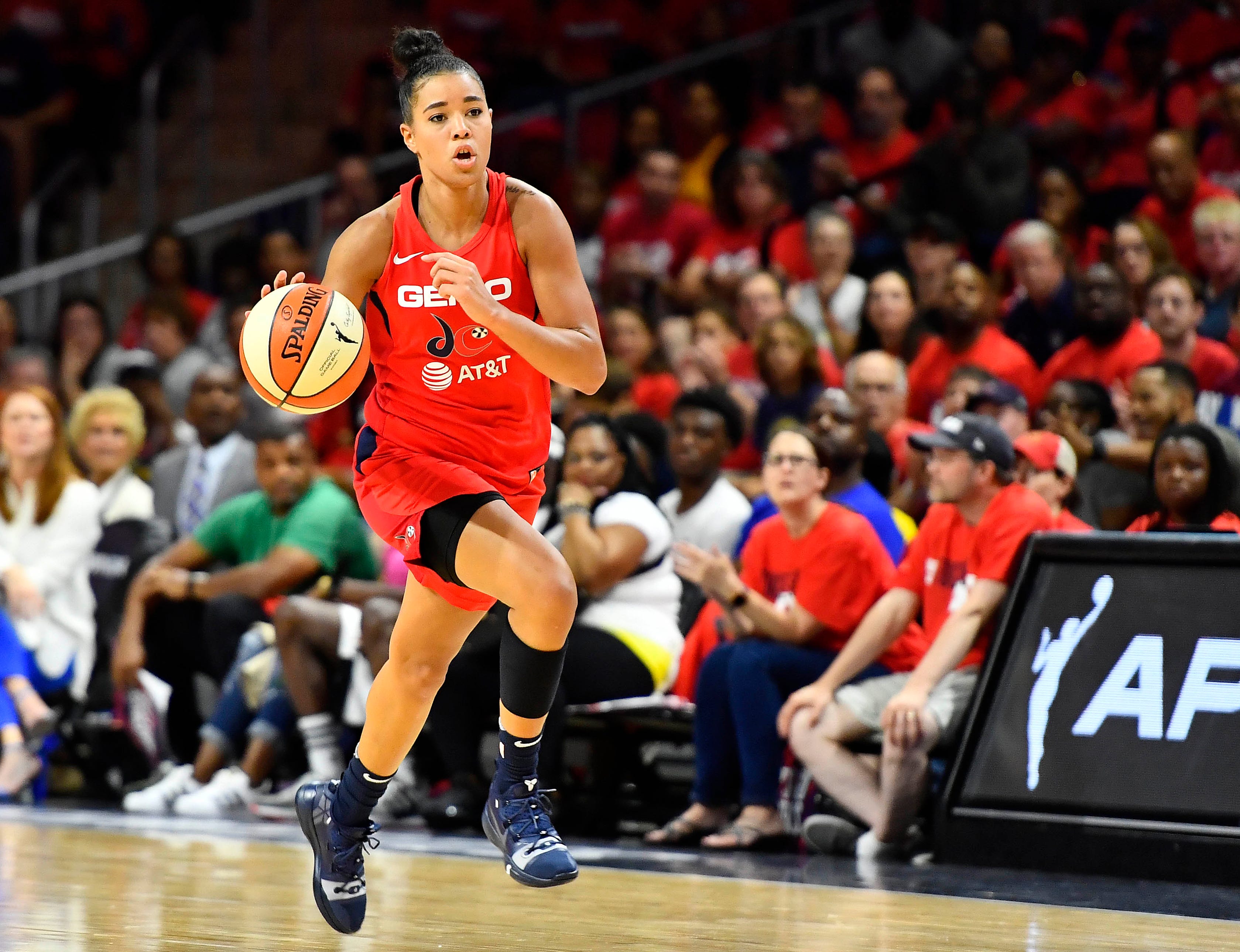 Washington Mystics guard Natasha Cloud (9) advances the ball against the Connecticut Sun during the 2019 WNBA Finals. Cloud recently shared her concerns about women’s rights being rolled back across the country.