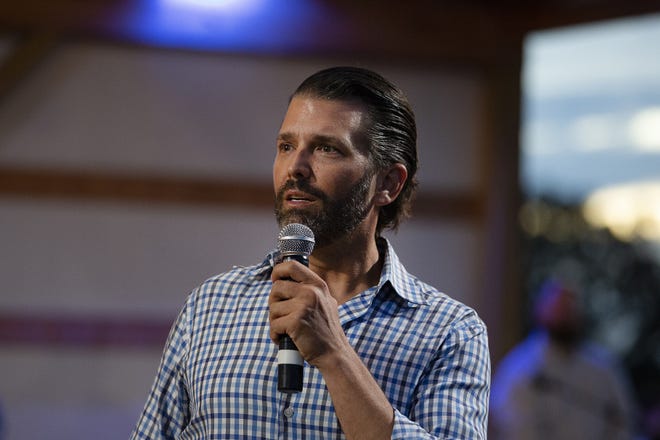 Donald Trump Jr. speaks at Freedom Fest in Morning View, Ky., on Saturday, Sept. 10, 2022.