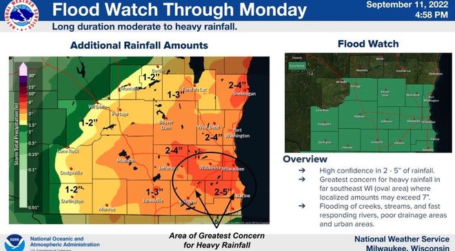Partes del sureste de Wisconsin podrían recibir siete pulgadas de lluvia