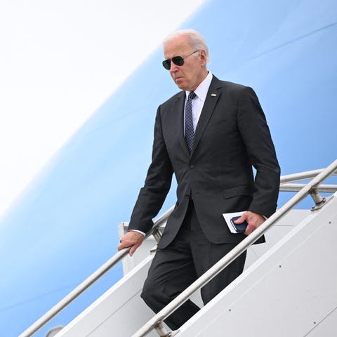 US President Joe Biden disembarks Air Force One at