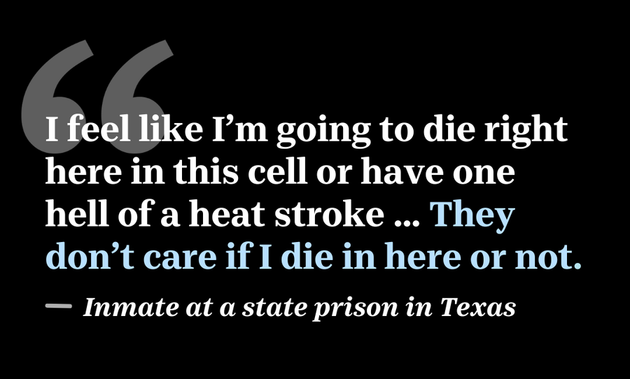 Summer temperatures are rising due to climate change, and inmates are getting sick and dying. Some of the hottest states in the U.S. do not have A/C in the majority of their prison facilities.
