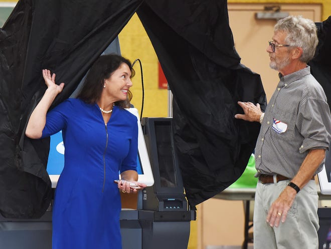 Delaware State Auditor Kathy McGuiness was one of the first in line to vote on Tuesday, September 13 2022 at the Rehoboth Fire Station in Rehoboth Beach.