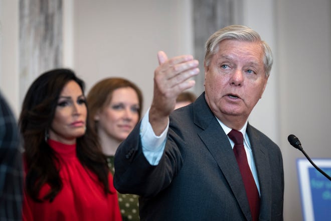 Sen. Lindsey Graham (R-SC) speaks during a news conference to announce a new bill that would enact a national ban on abortions after the 15-week mark.