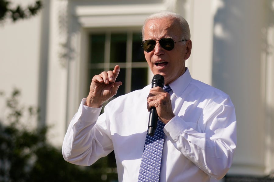 President Joe Biden speaks about the Inflation Reduction Act of 2022 during a ceremony on the South Lawn of the White House in Washington, Tuesday, Sept. 13, 2022. (AP Photo/Andrew Harnik) ORG XMIT: DCAH476