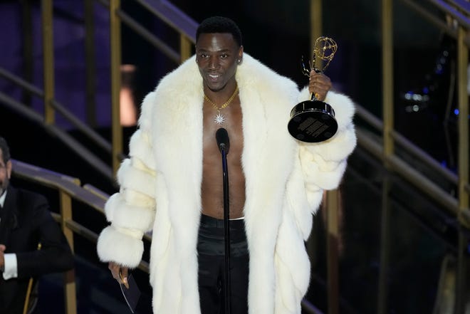 Jerrod Carmichael accepts the award for Outstanding Writing For A Variety Special for the HBO show “Jerrod Carmichael: Rothaniel”.