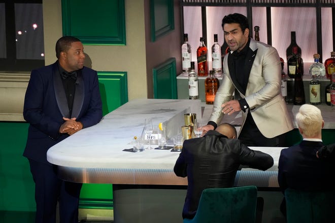 Kenan Thompsonperforms a bit with Kumail Nanjiani as “honorary bartender” during the 74th Emmy Awards.