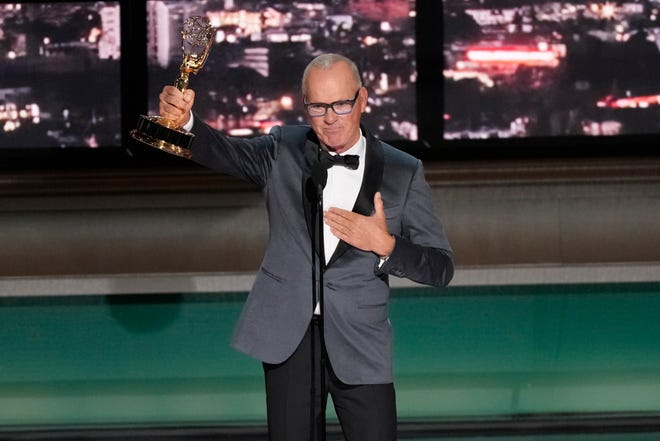 Michael Keaton accepts the award for outstanding lead actor in a limited or anthology series or movie for his role in Hulu's “Dopesick."
