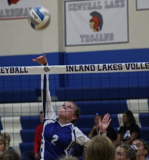 Sophomore Grace Sroka (2) and the Mackinaw City volleyball team beat Alba in its Northern Lakes Conference opener on Tuesday.