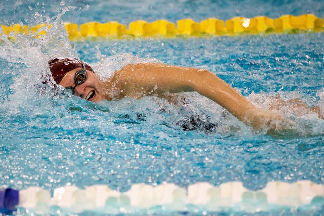 Holland's Emily Asselin competes in the 50 yard freestyle Tuesday, Sept. 13, 2022, at the Holland Aquatic Center. 