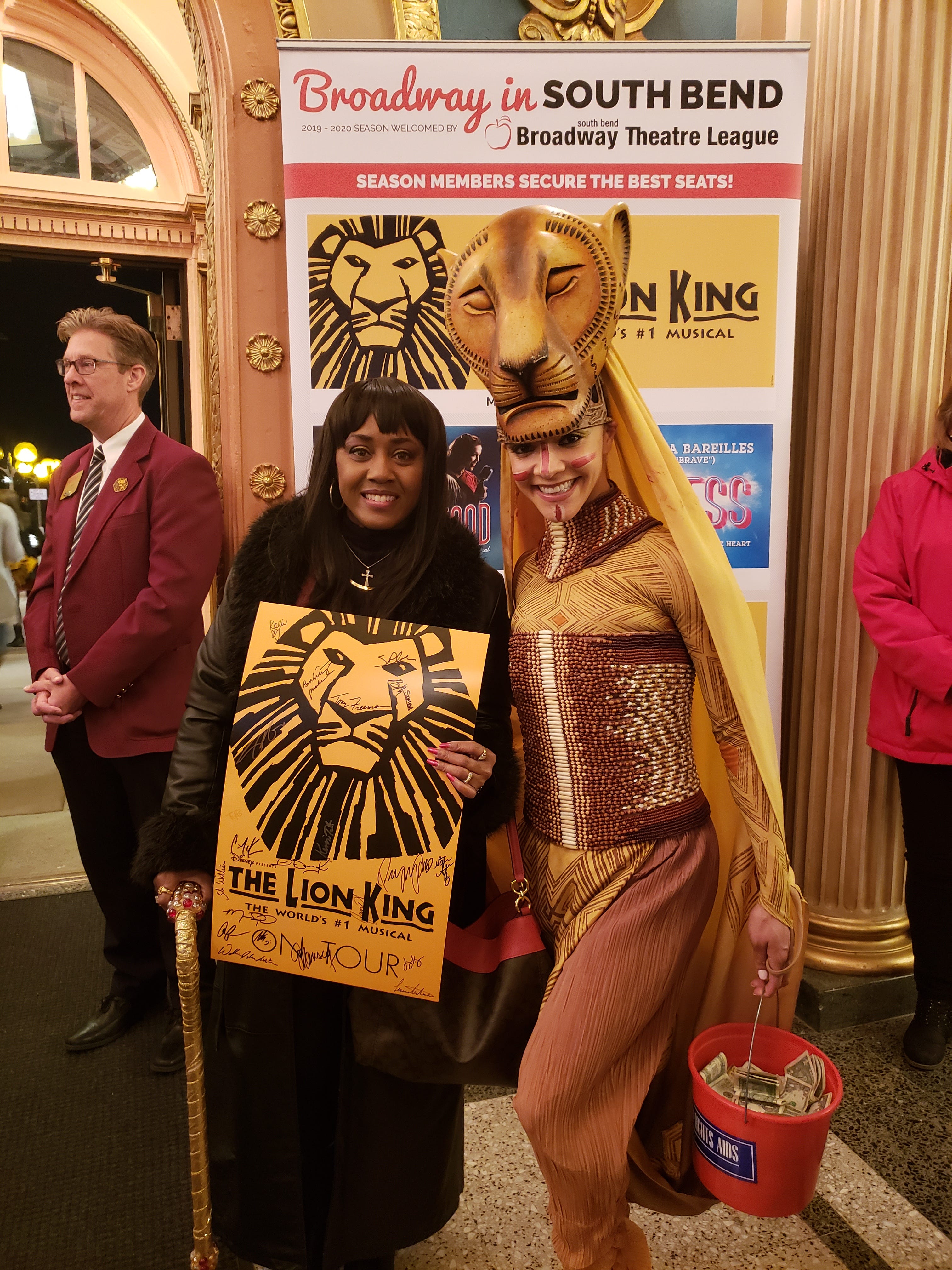 Trina Detwiler poses with an American Theatre Guild employee dressed as a lion at a performance of "The Lion King" at the Morris Performing Arts Center in South Bend. She calls that one of the best performances she's seen at the venue in her "Morris Memories" submission.