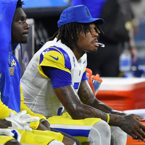 Rams CB Jalen Ramsey on the bench during the Week 