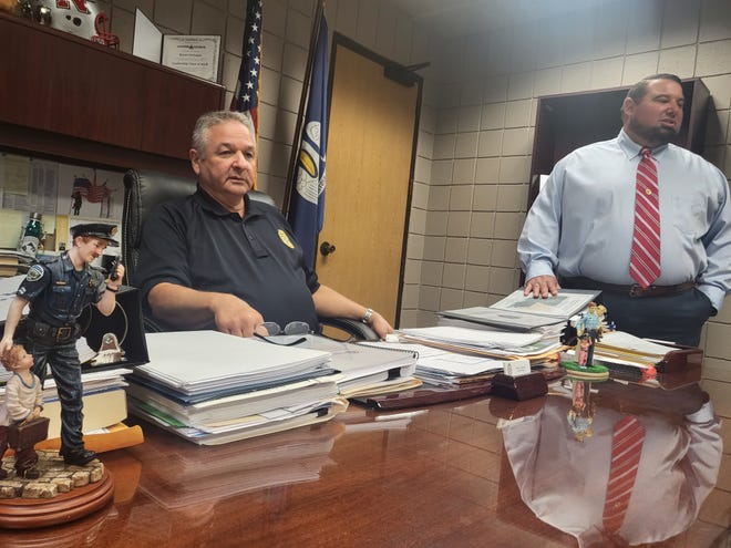 Thibodaux Police Chief Bryan Zeringue (left) and department spokesman Lt. Clint Dempster discuss Saturday's fatal shooting of a 15-year-old Assumption Parish teenager. The news news conference was held Thursday, Sept. 15, 2022, at the agency's headquarters.