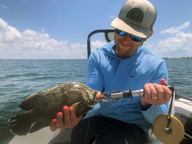 Jeffrey Lasoski, of Evansville, Wisconsin caught this tripletail on a fly while fishing Sarasota Bay with Capt. Rick Grassett recently.
