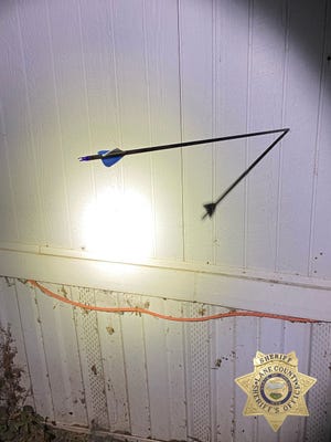 The Lane County Sheriff's Office said a 29-year-old man shot arrows at others living at a mobile home park south of Creswell on Tuesday night.