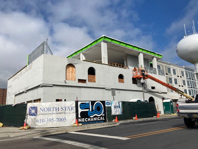 Construction crews work on the Sandcastle Motel at Rehoboth Avenue and Second Street on Tuesday, Sept. 13, 2022. Harvey, Hanna and Associates is turning the motel into a boutique hotel.