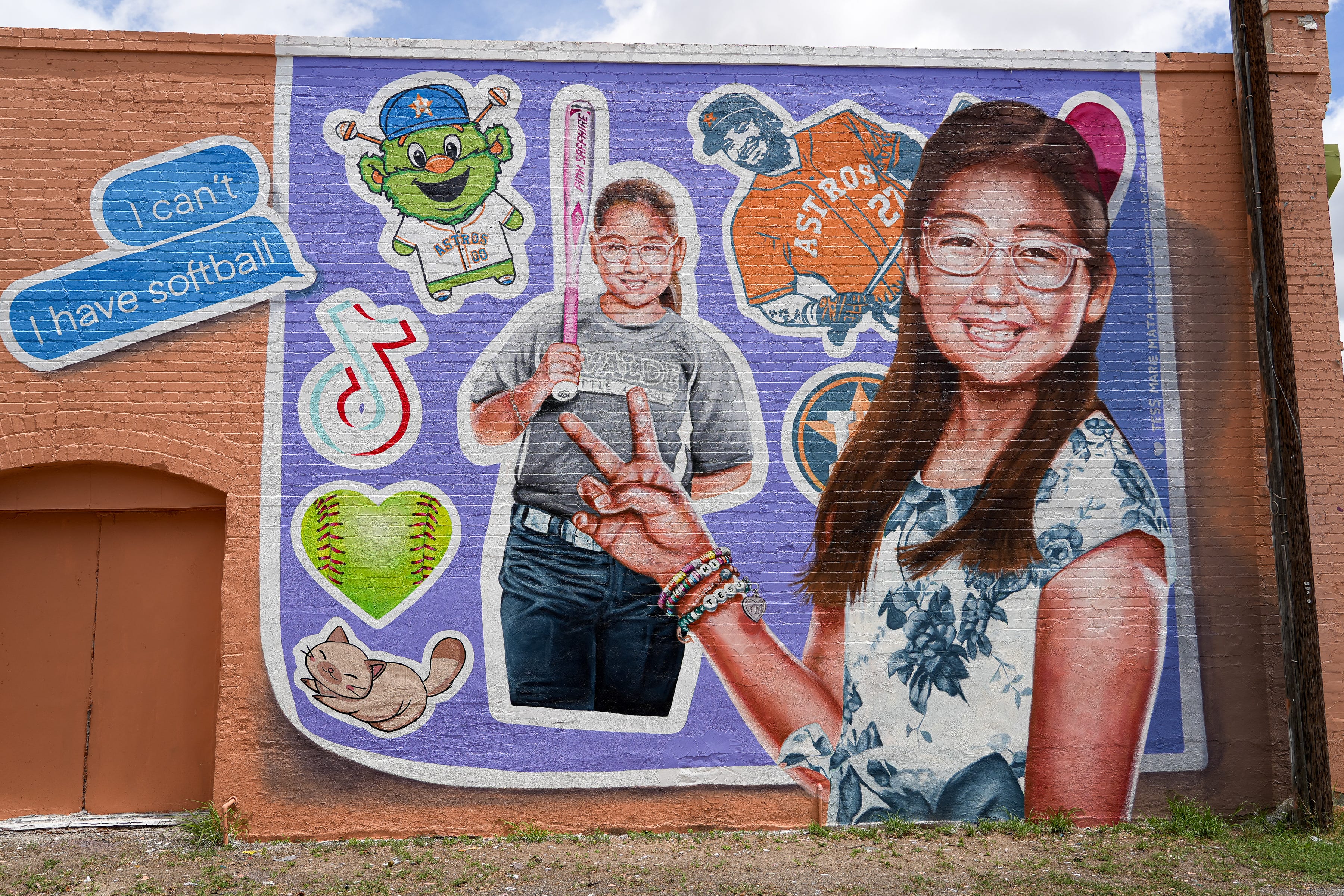 The mural for Tess Mata uses sticker motifs to show off her love for softball and the Houston Astros at the Once Upon A Time boutique at 114 W. Main St. in Uvalde.