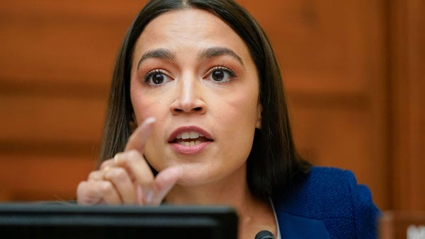 Rep. Alexandria Ocasio-Cortez, D-N.Y., speaks duri