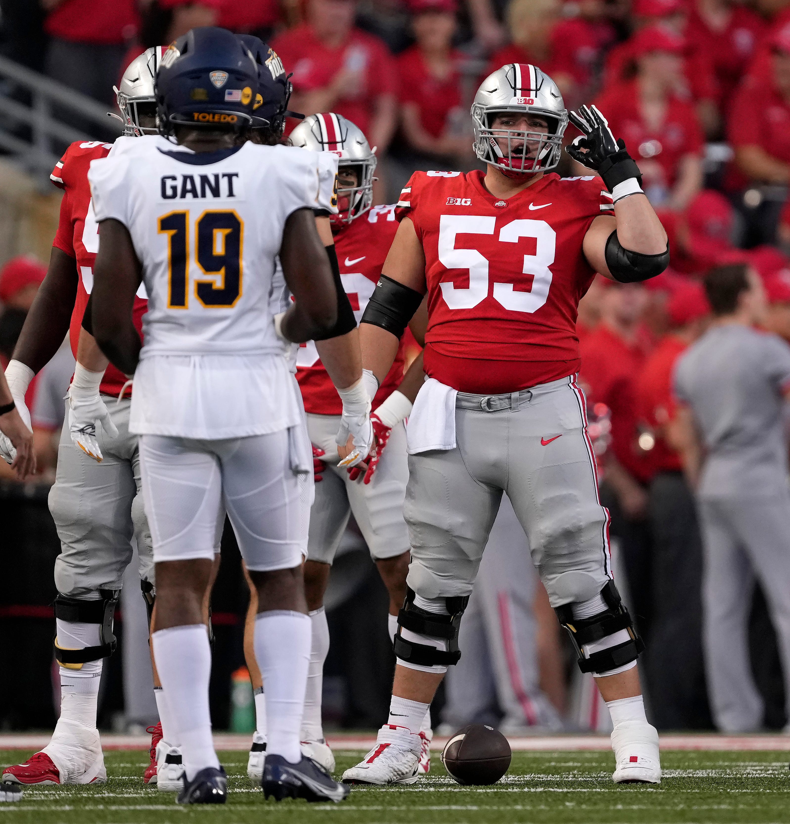 Ohio State center Luke Wypler lines up last week against Toledo.