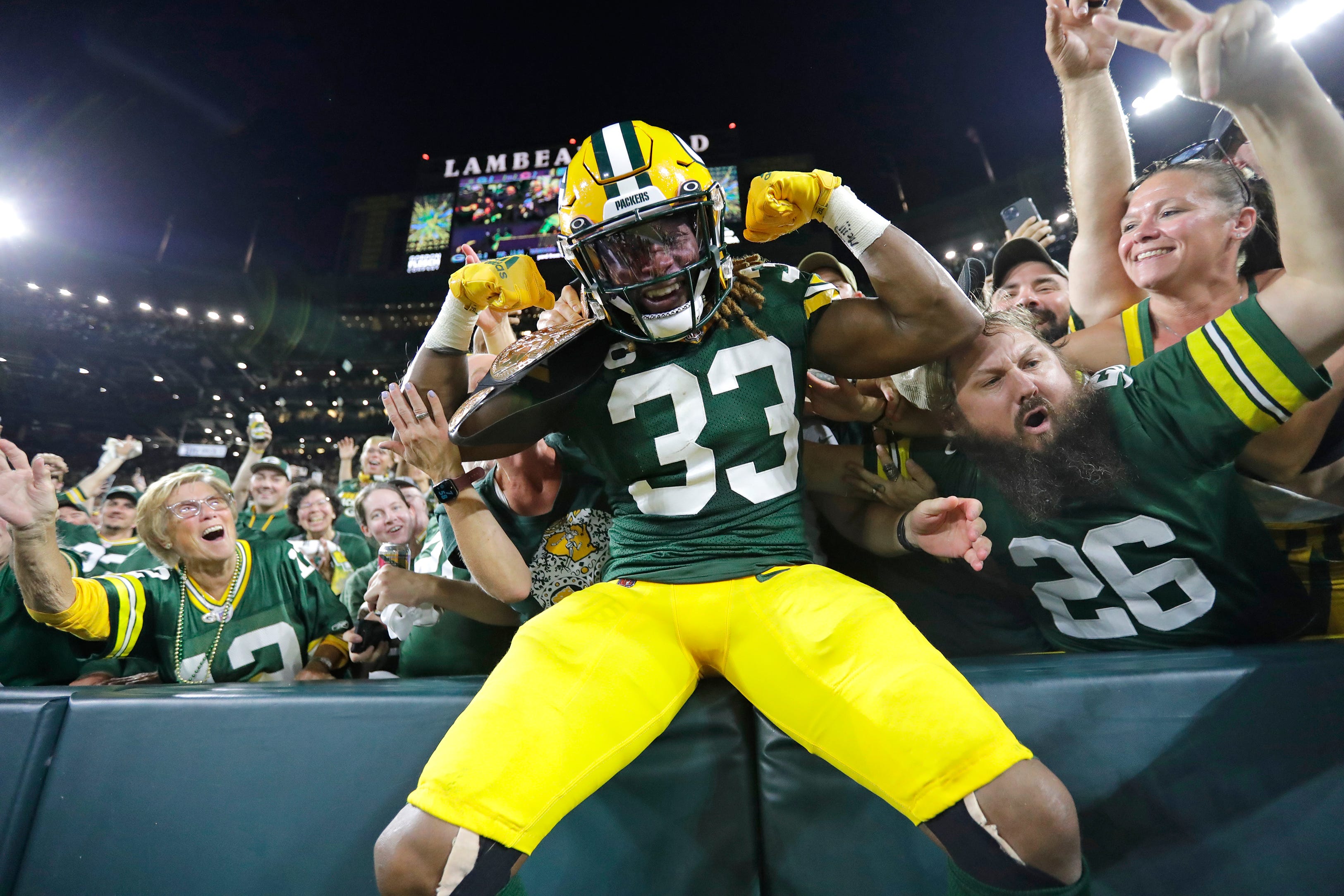 Aaron Jones has one rushing touchdown and three receiving touchdowns so far this year